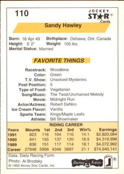 1992 Jockey Star #110 Sandy Hawley Back